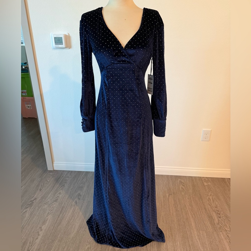 Stunning Vintage Navy Blue Velvet Dress - Brand New, Size Medium